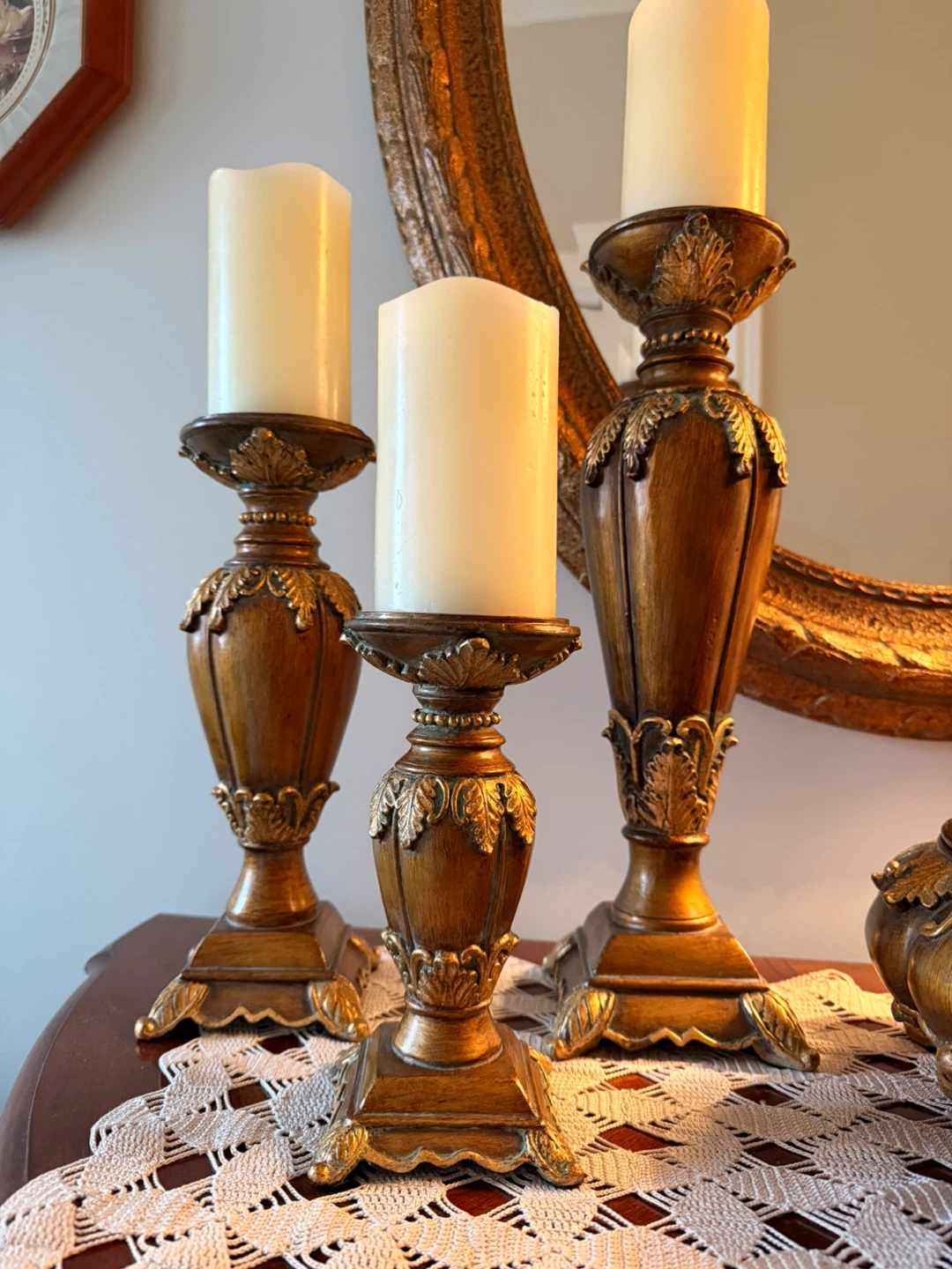 Vintage Ornate Gold tone Metal Candle  Set - photo 2