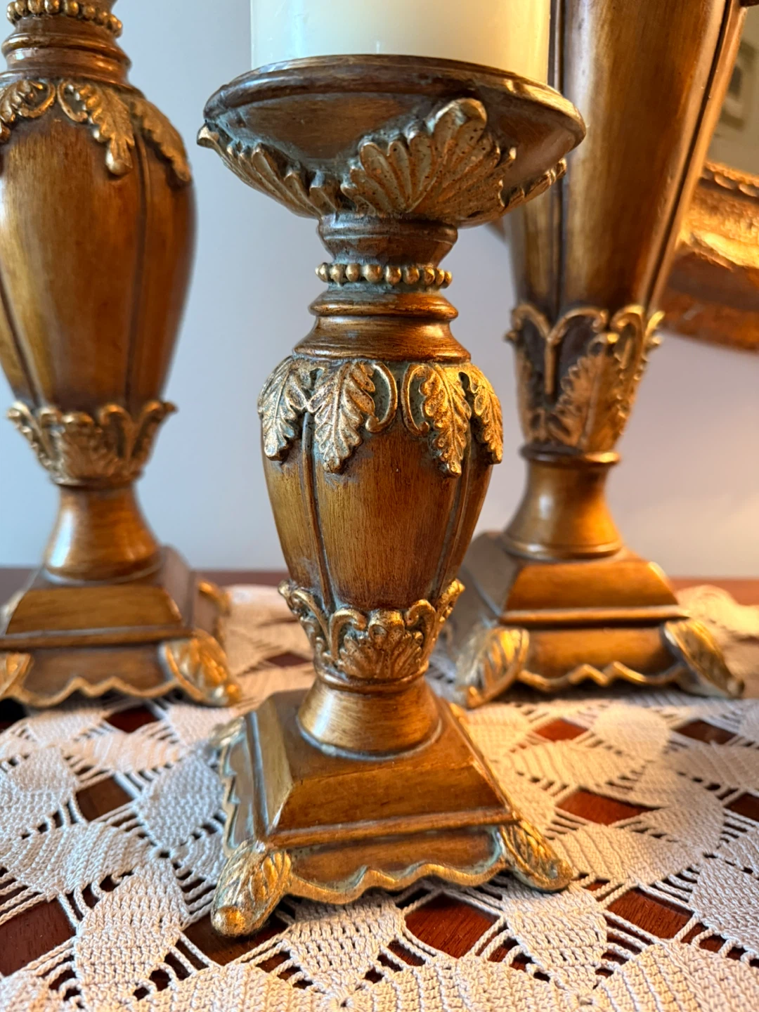Vintage Ornate Gold tone Metal Candle  Set - photo 3