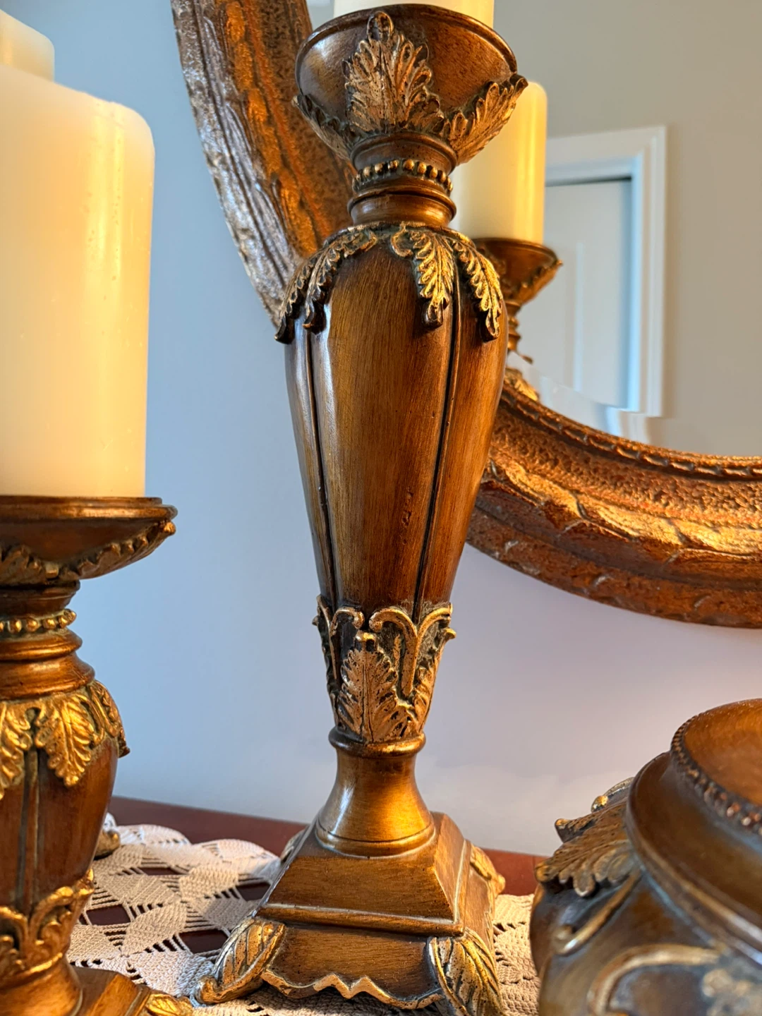 Vintage Ornate Gold tone Metal Candle  Set - photo 5