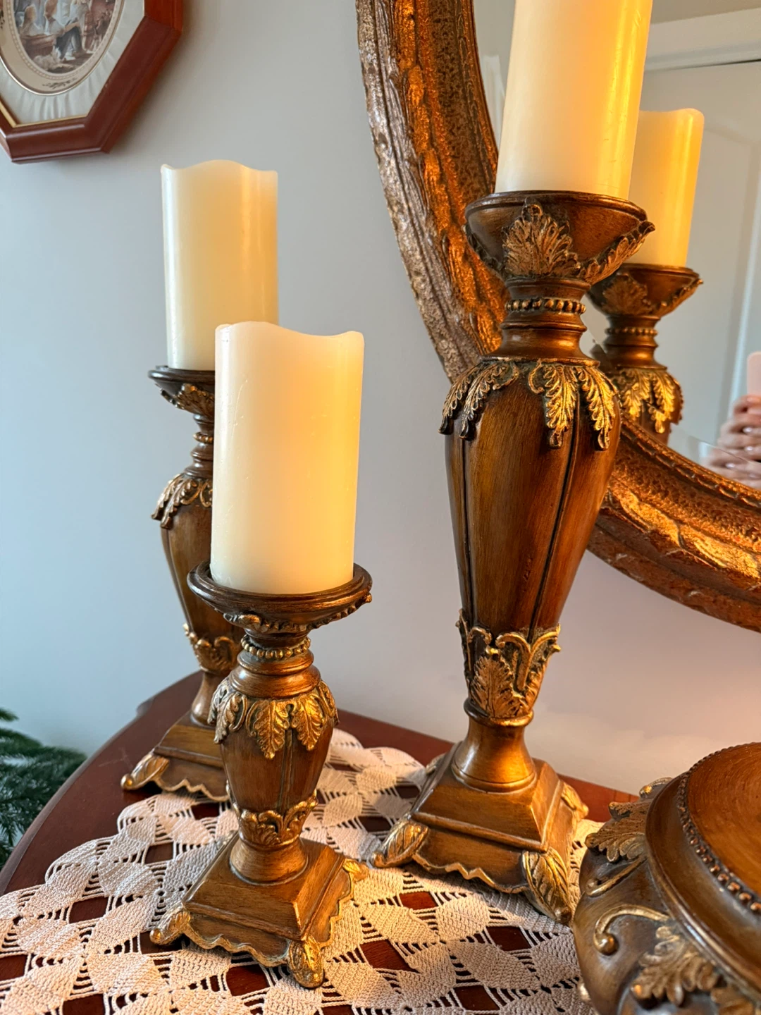 Vintage Ornate Gold tone Metal Candle  Set