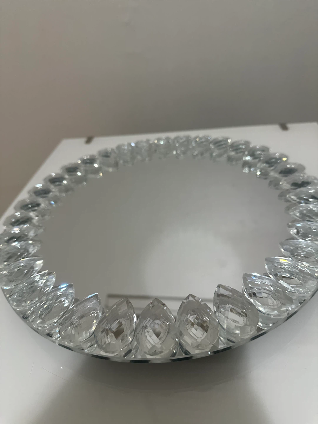 Decorative Crystal Beaded Round Mirror Tray