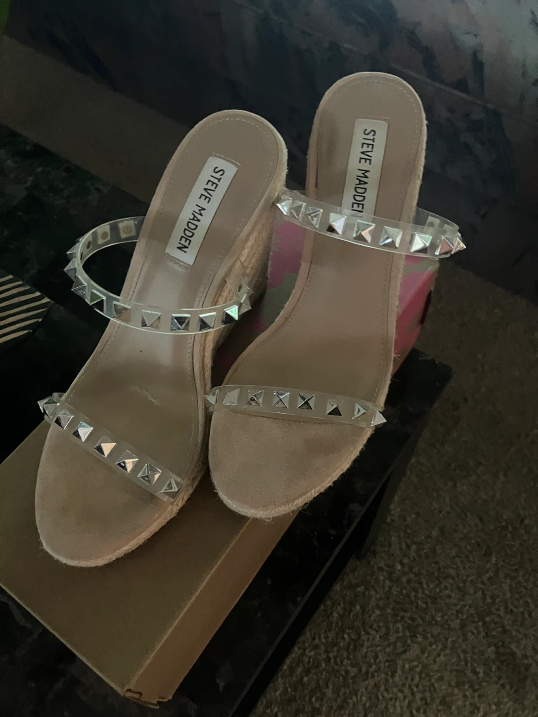 Steve Madden Studded Clear Wedge Sandals