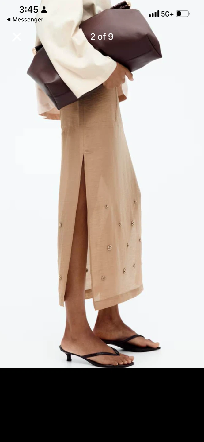 H&M Satin Midi Skirt with Embellishments - photo 2