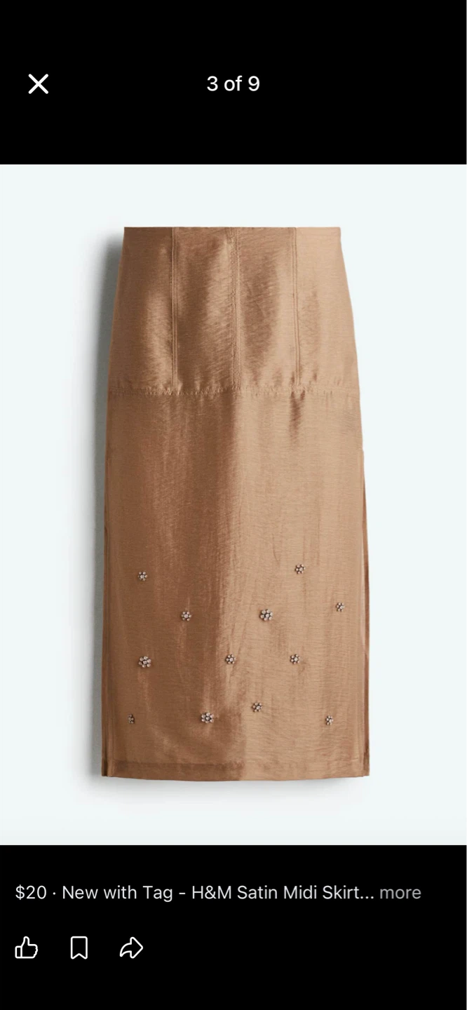 H&M Satin Midi Skirt with Embellishments