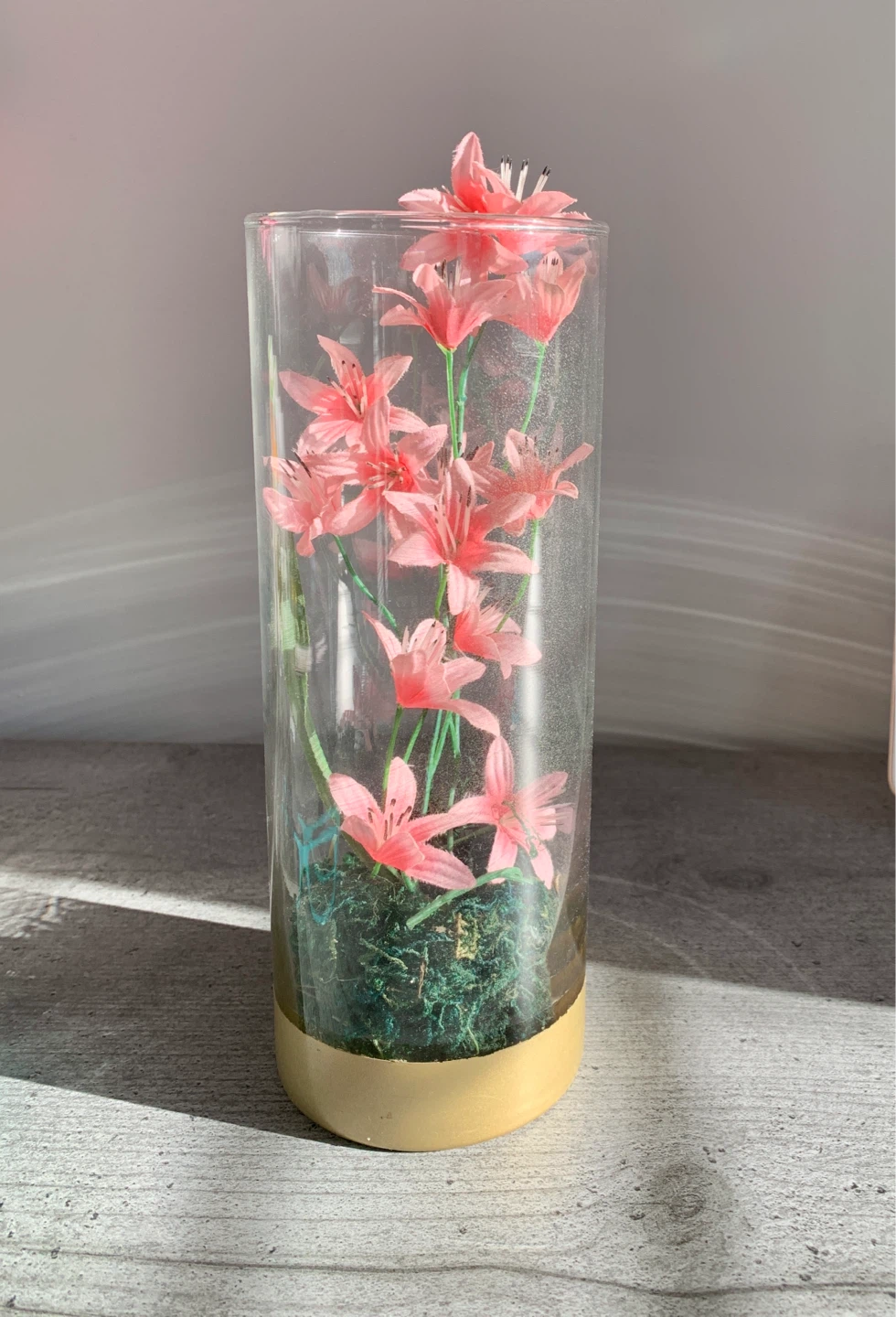 Decorative Glass Vase with Pink Flowers