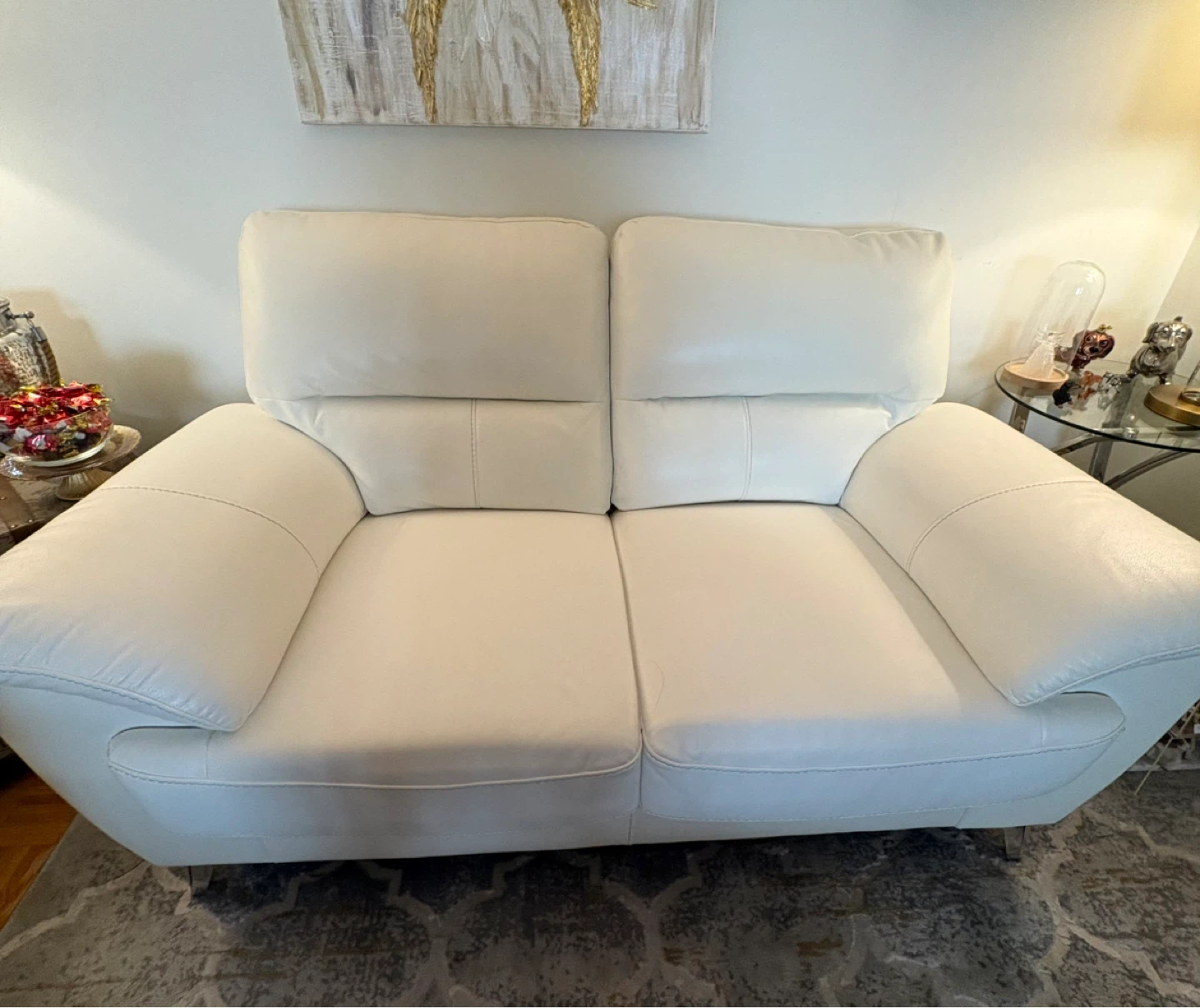 White Leather Loveseat - photo 3