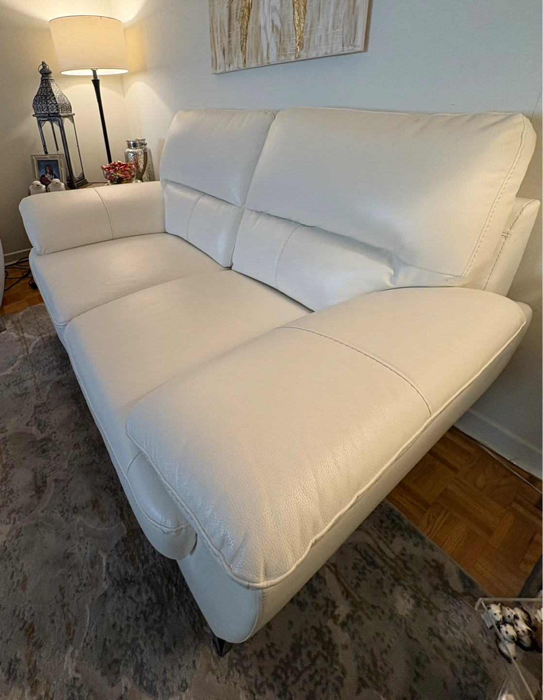White Leather Loveseat - photo 2