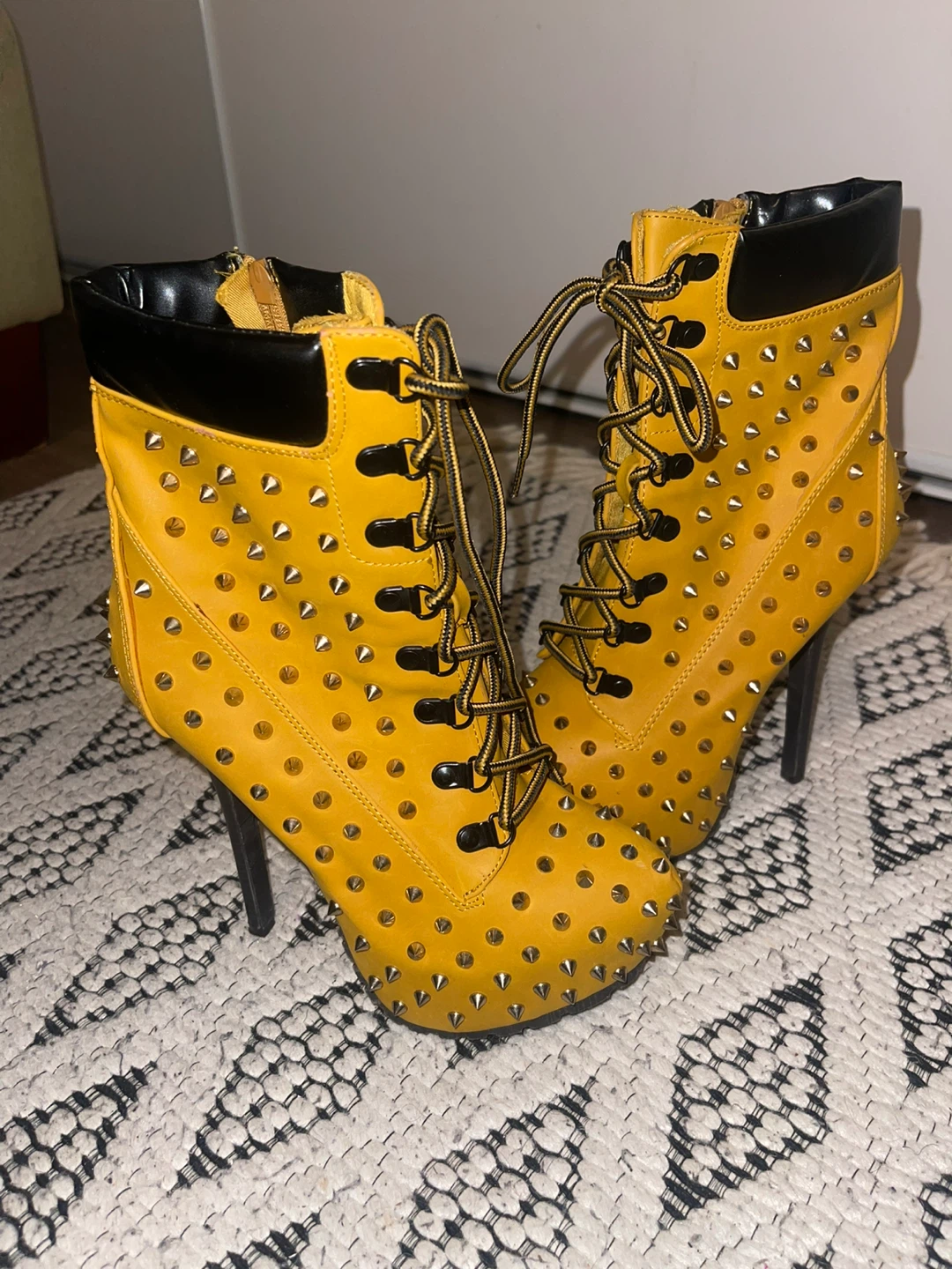 Yellow Studded Heel Boots