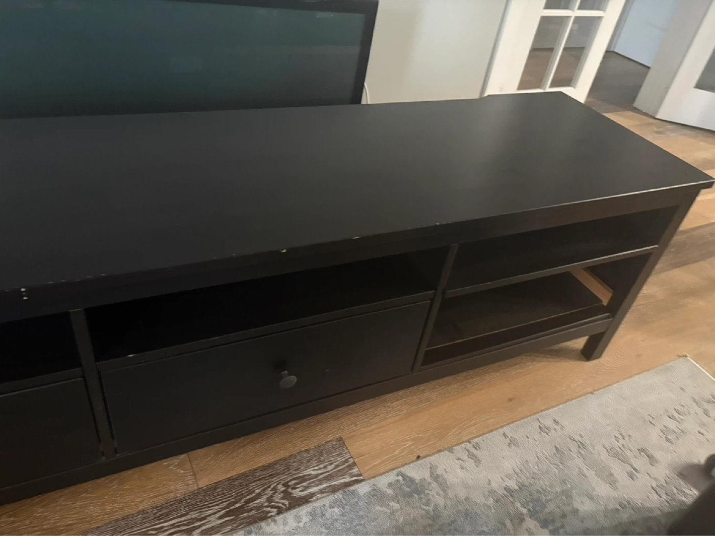 Black Media Console with Drawers and Shelves
