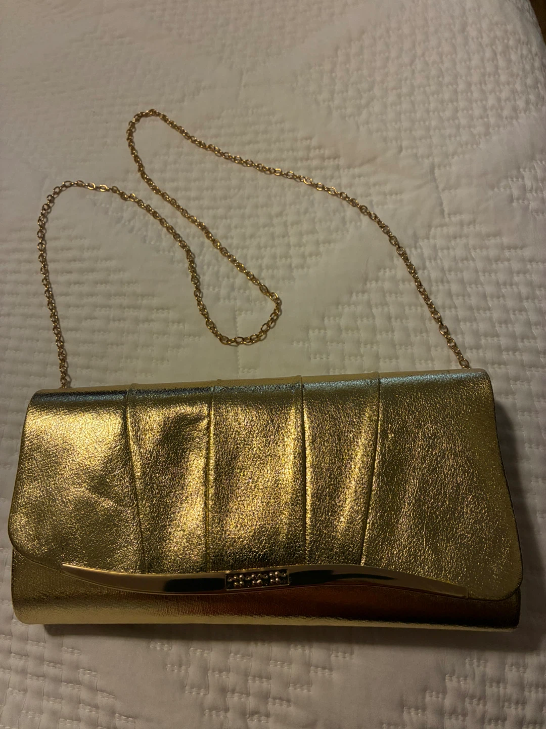 Gold Metallic Clutch with Chain Strap - photo 3