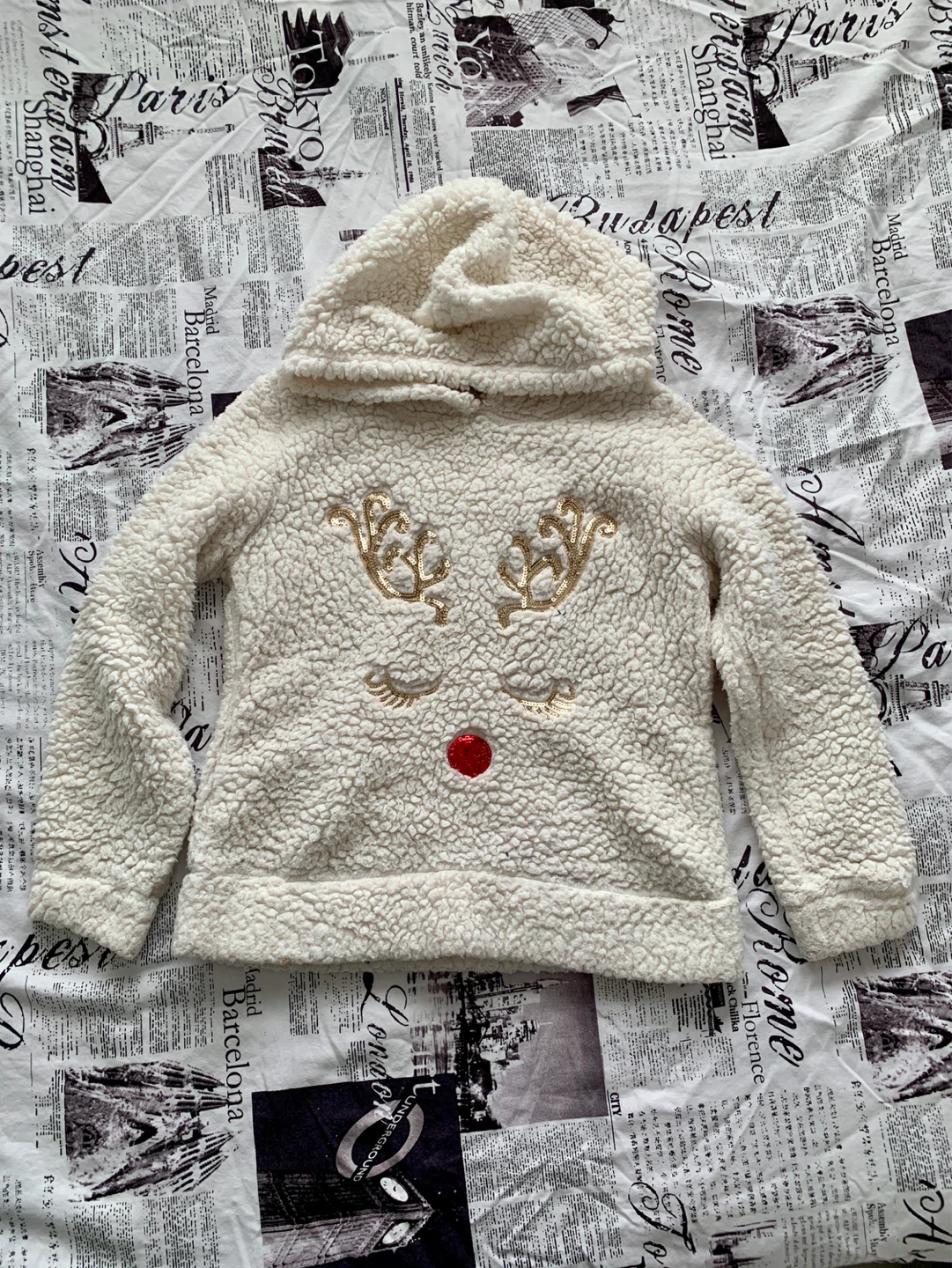 Cream Sherpa Reindeer Hoodie
