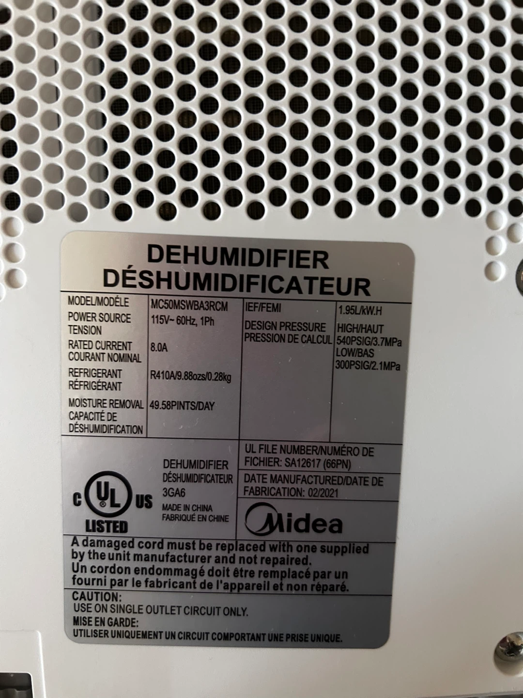 De-humidifier Midea 50 pint capacity - photo 4