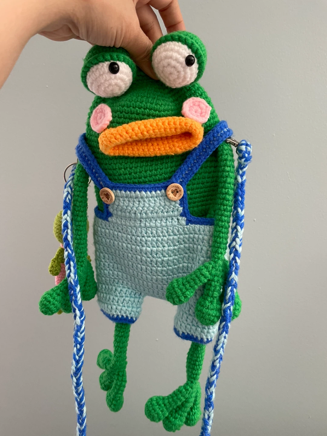 Handmade Crochet Frog Bag with Mini Frog Keychain - photo 2