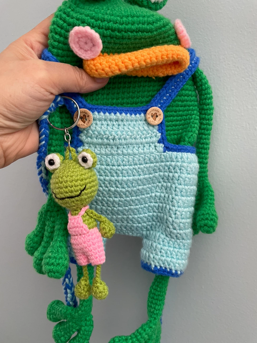 Handmade Crochet Frog Bag with Mini Frog Keychain