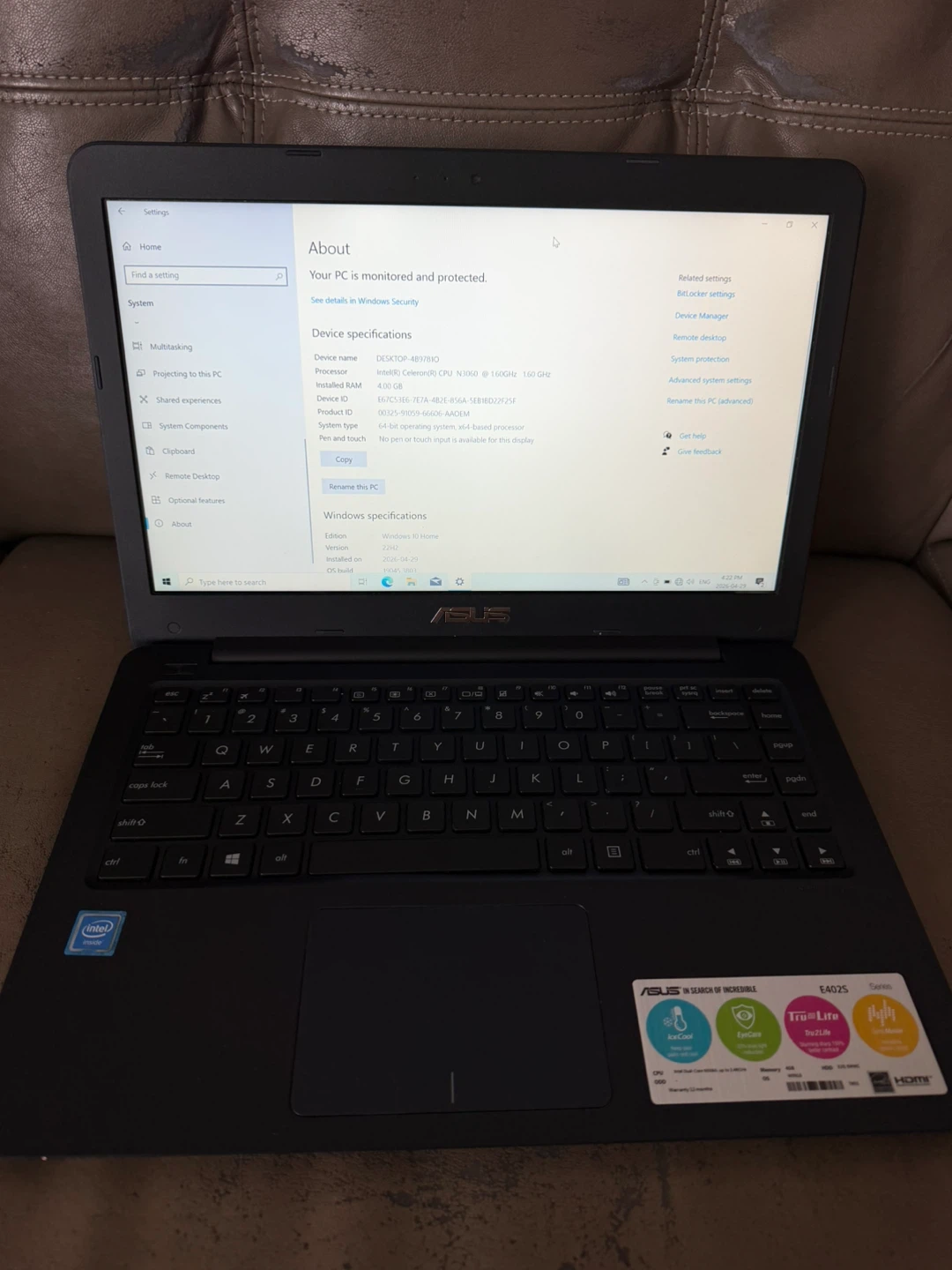 ASUS E402S Laptop 500GB + 32GB eMMC | 4GB RAM | Windows 10
