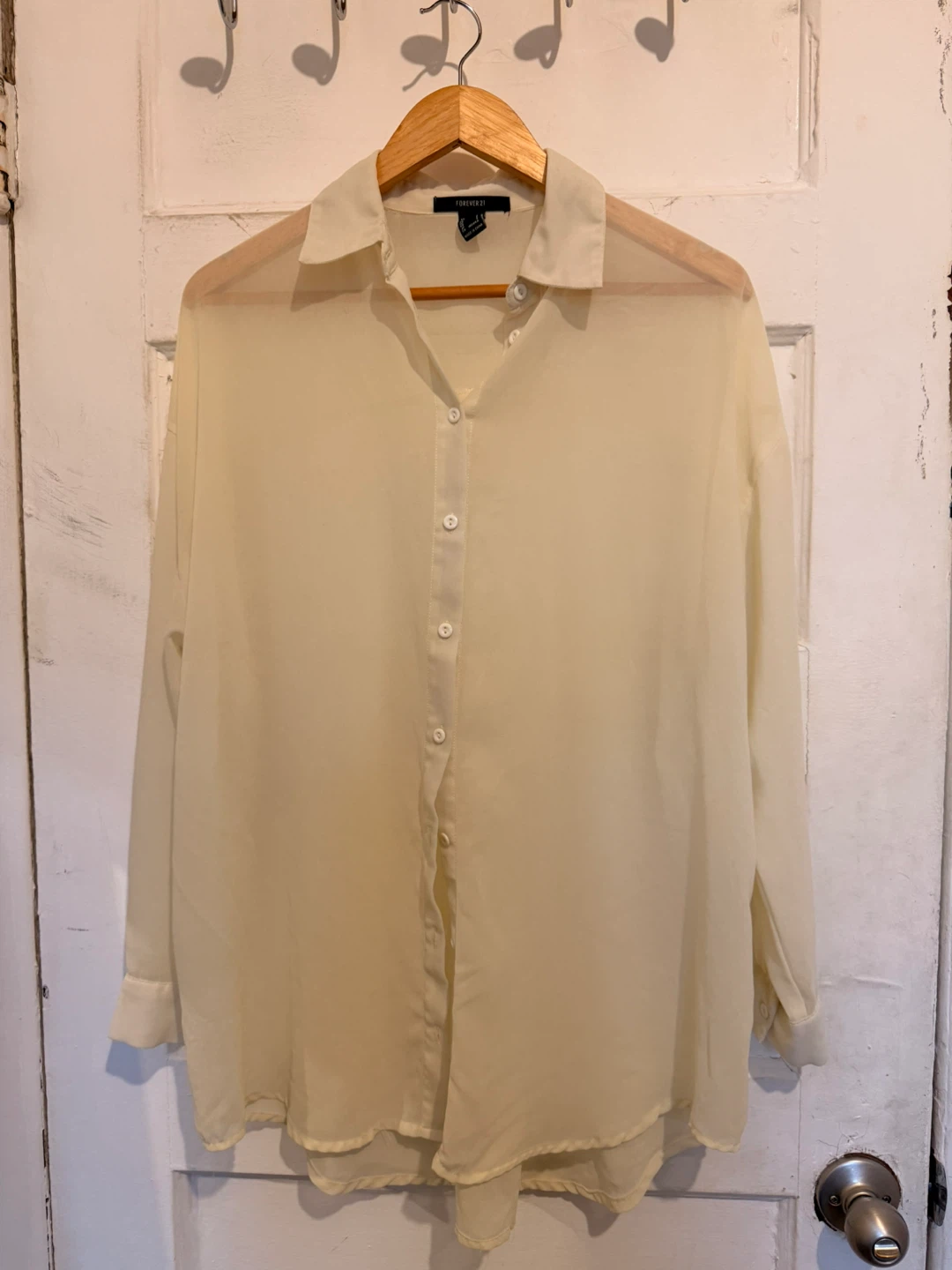 Forever 21 Sheer Button-Up Blouse - Cream - Size S