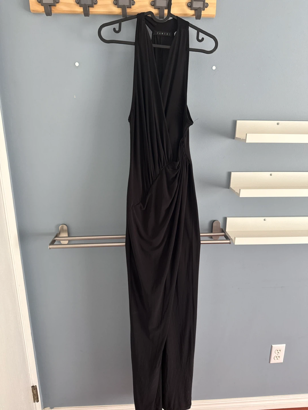 CAMEO Black V-Neck Ruched Maxi Dress