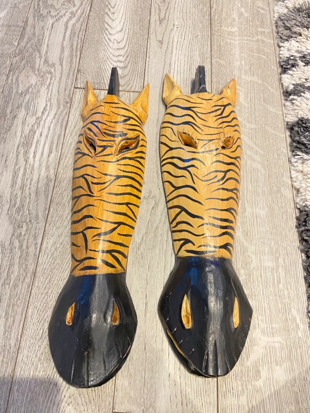 Hand-Crafted Wooden Animal Masks (Set of 2)