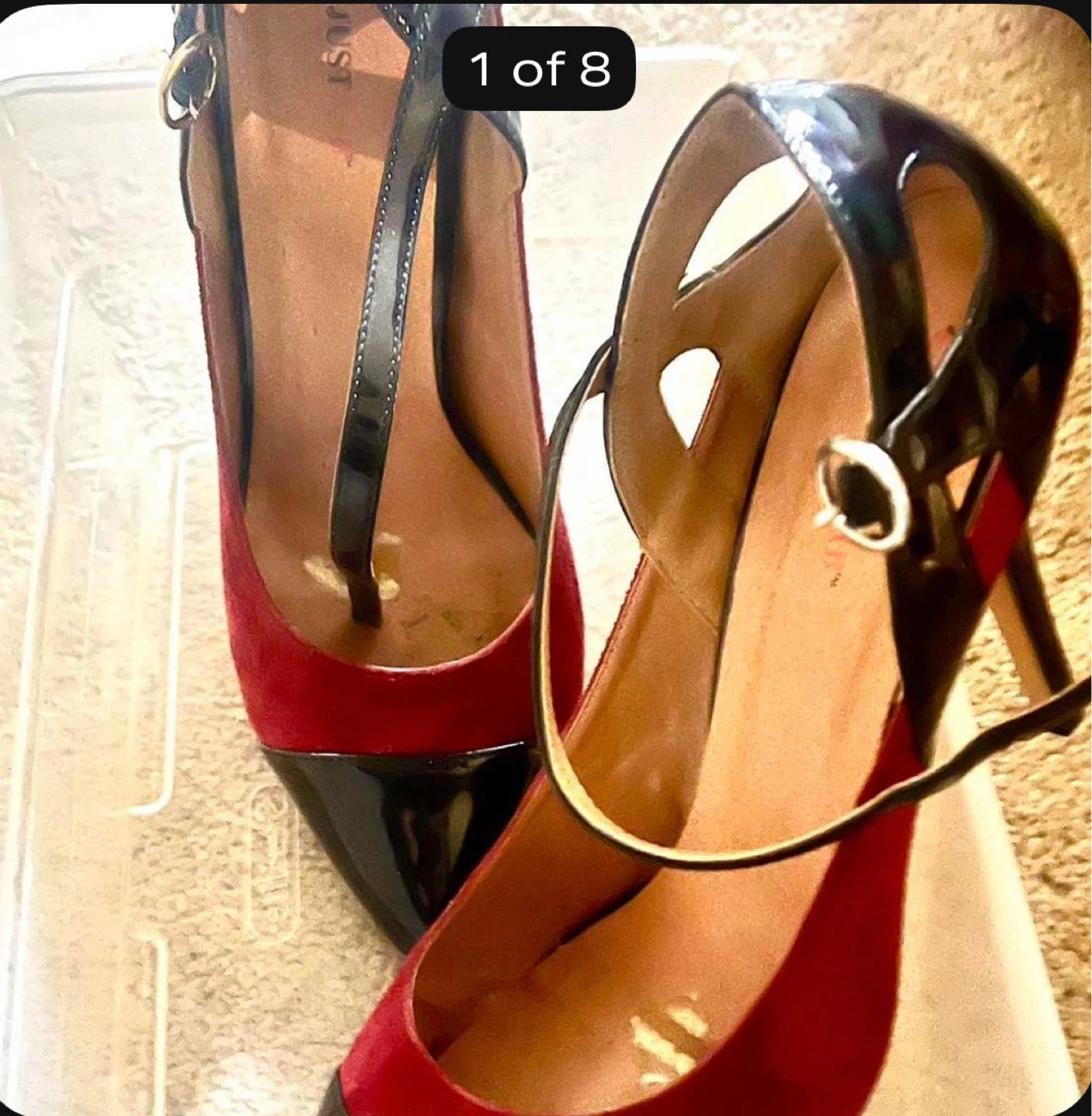 JUST FAB Burgundy Suede & Black Patent Pointed Toe Heels