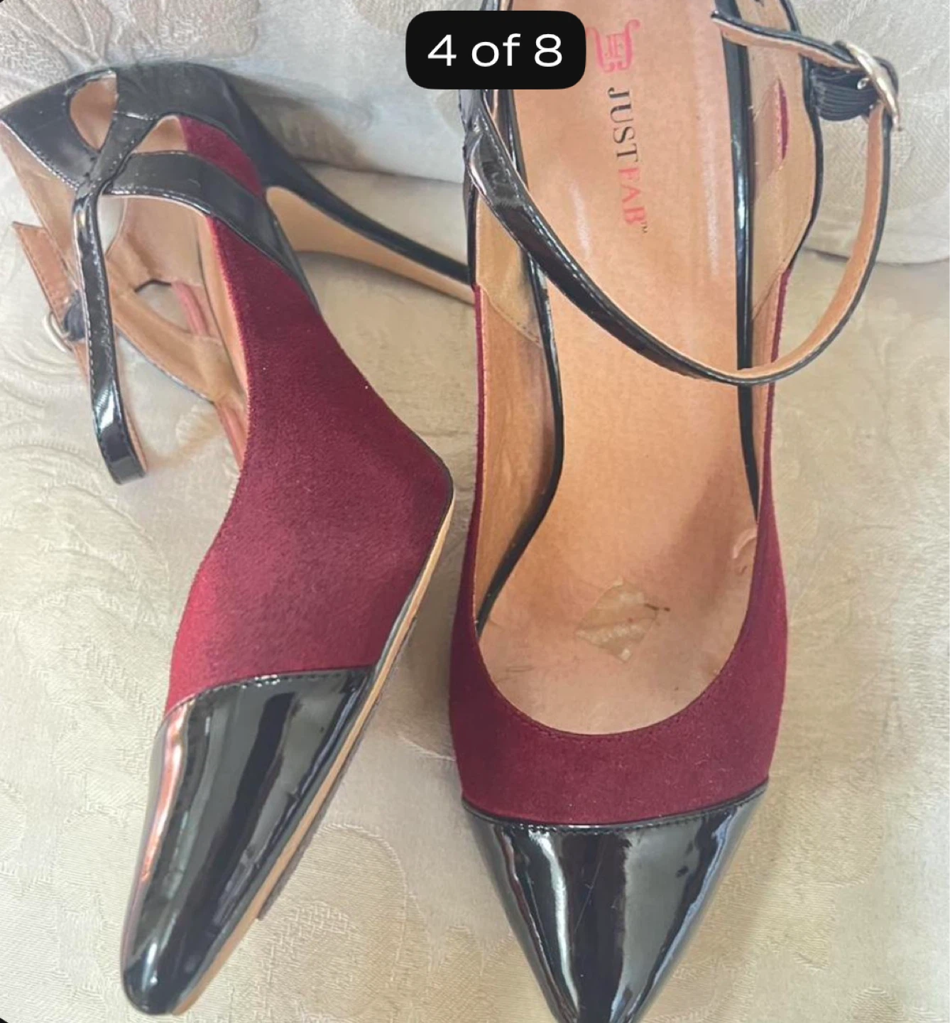 JUST FAB Burgundy Suede & Black Patent Pointed Toe Heels - photo 2