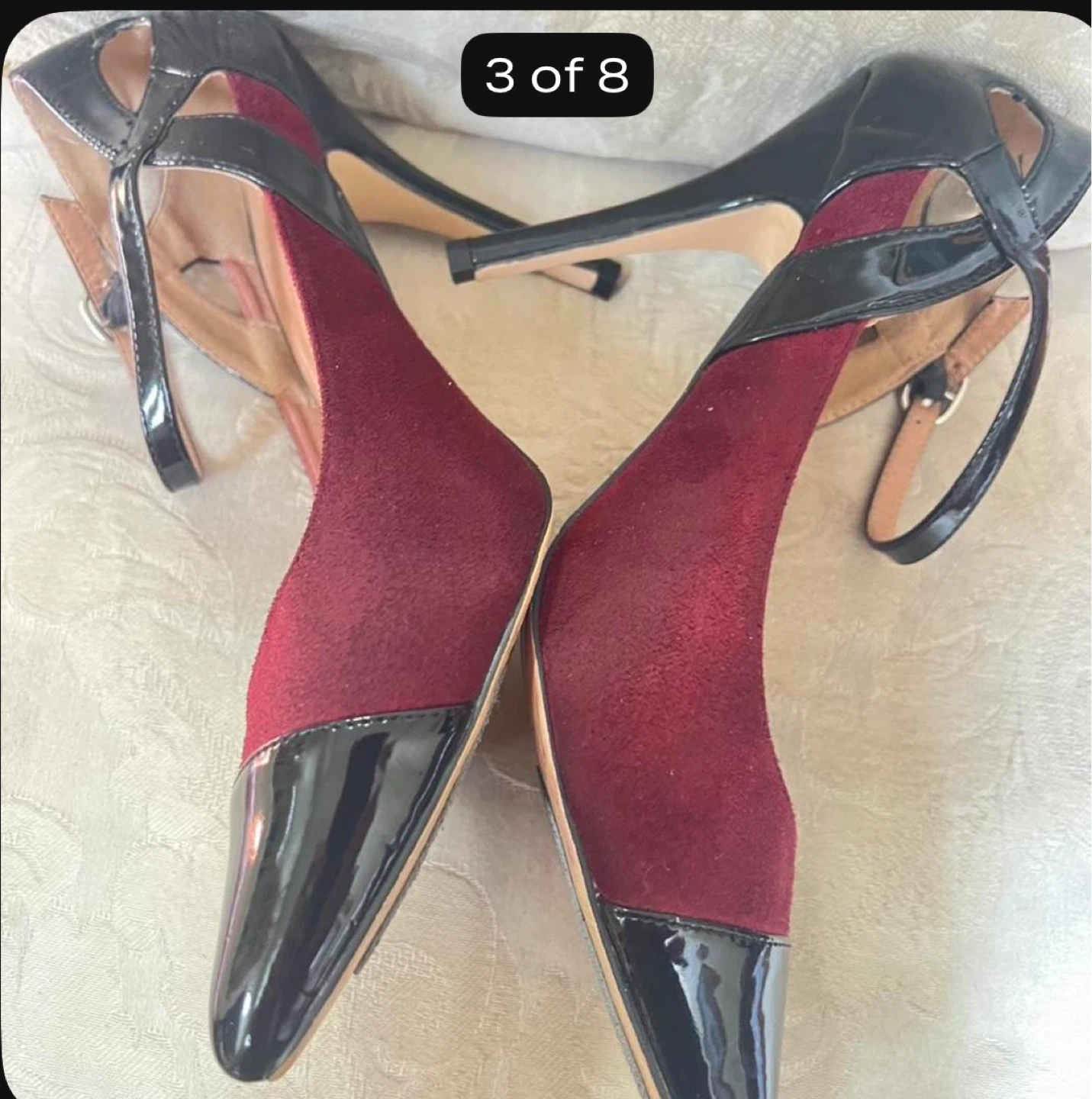 JUST FAB Burgundy Suede & Black Patent Pointed Toe Heels - photo 3