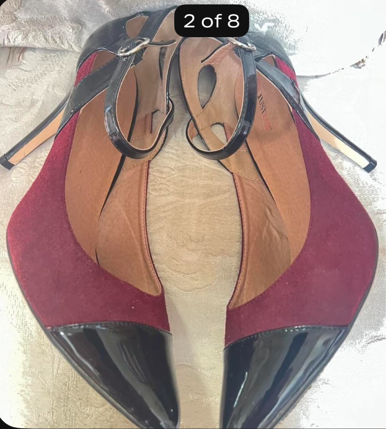 JUST FAB Burgundy Suede & Black Patent Pointed Toe Heels - photo 4