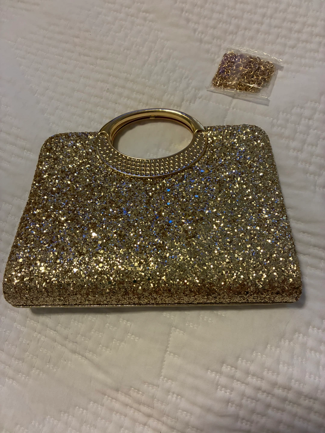 Gold Glitter Clutch Evening Handbag with Chain