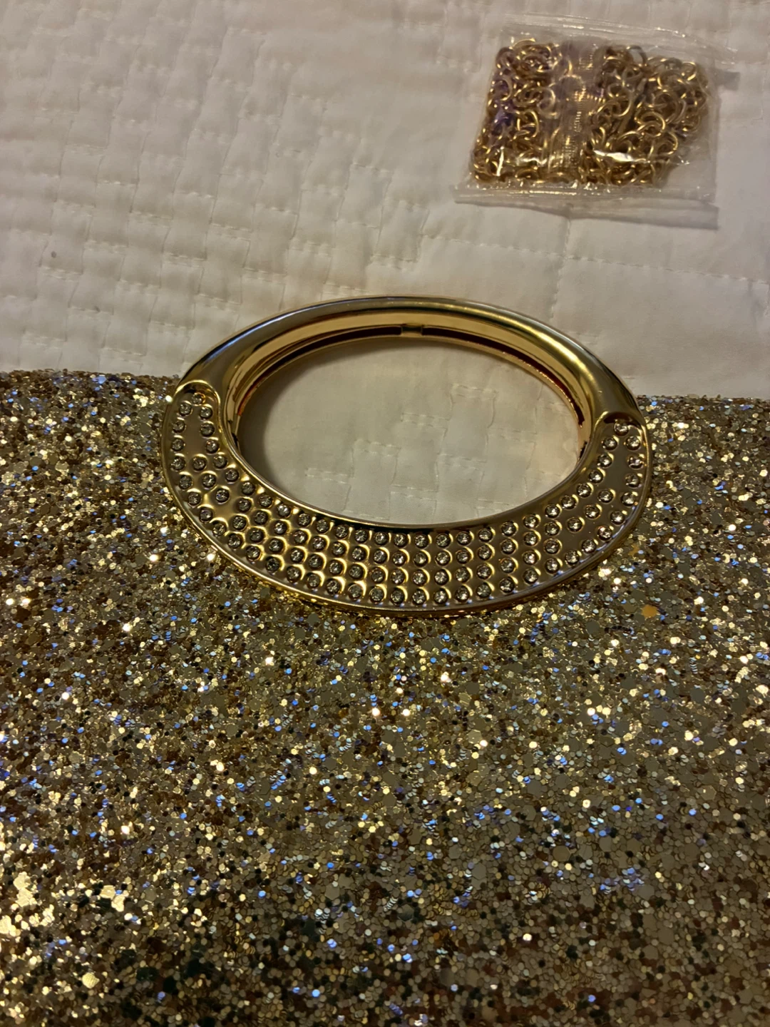 Gold Glitter Clutch Evening Handbag with Chain - photo 3