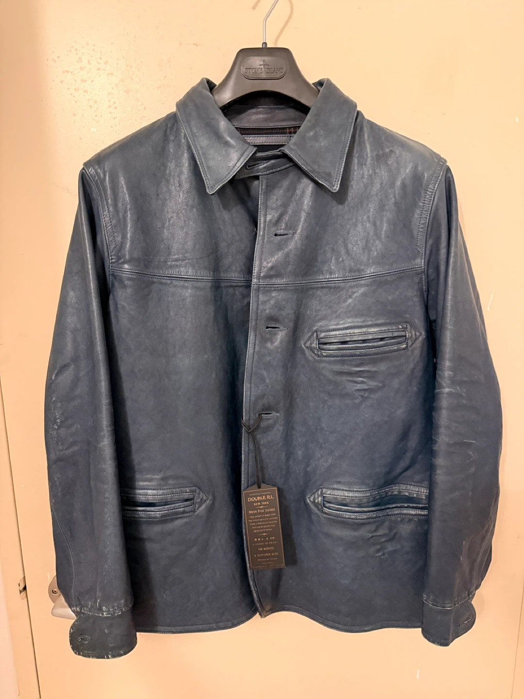 Dead stock RRL Indigo-Dyed Blue Leather Car Coat (Size M) - photo 3