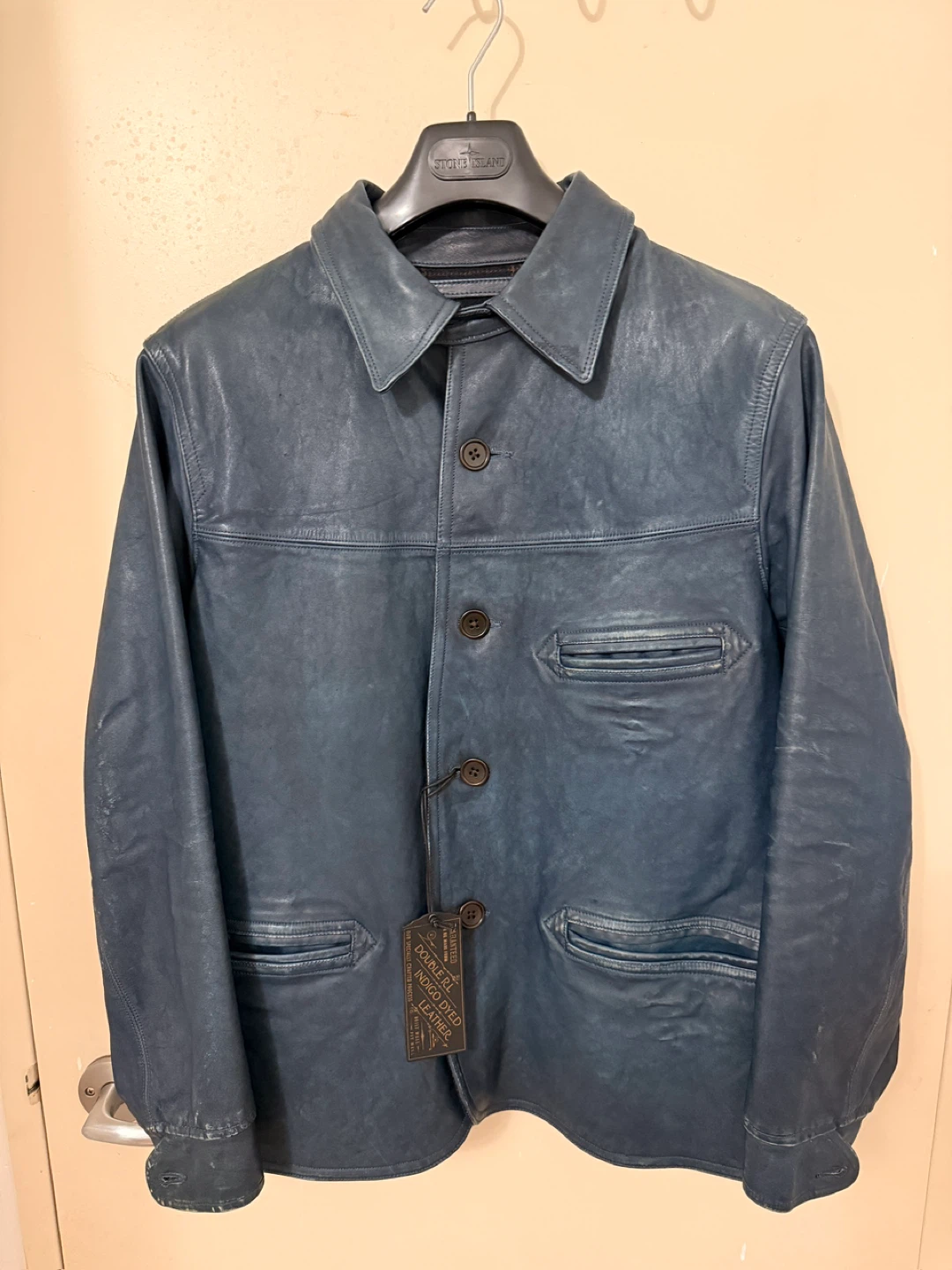 Dead stock RRL Indigo-Dyed Blue Leather Car Coat (Size M)