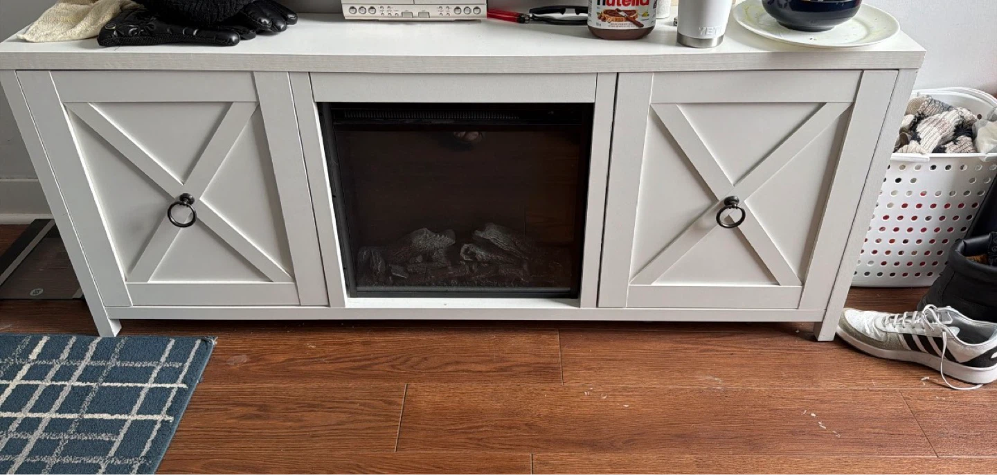 White Entertainment Unit with Electric Fireplace - photo 2