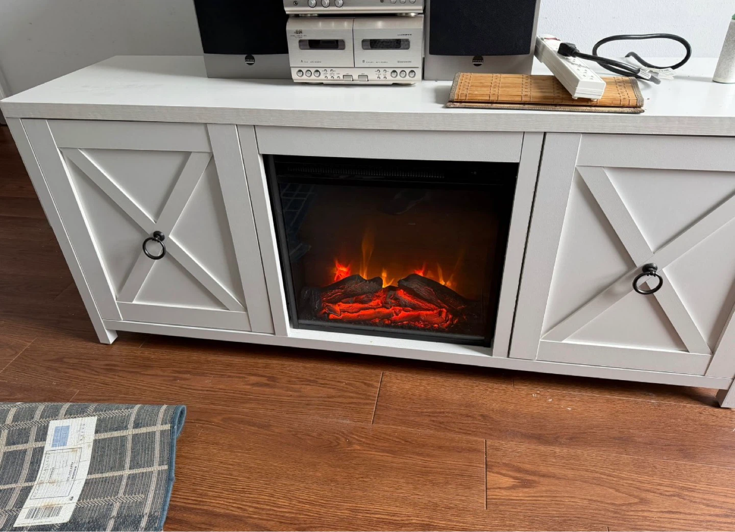 White Entertainment Unit with Electric Fireplace
