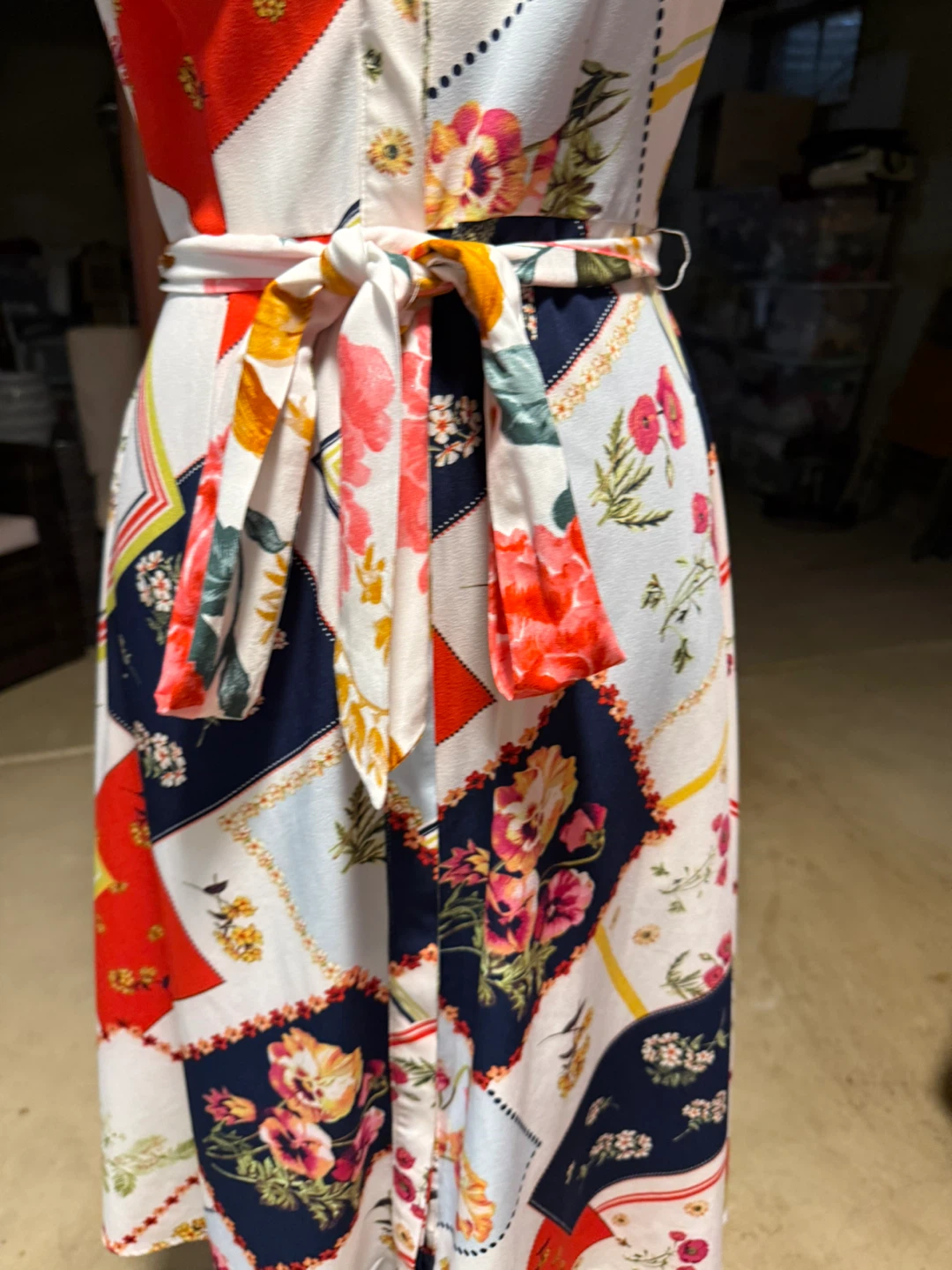Patchwork Floral Sleeveless Shirt Dress with Belt - photo 3