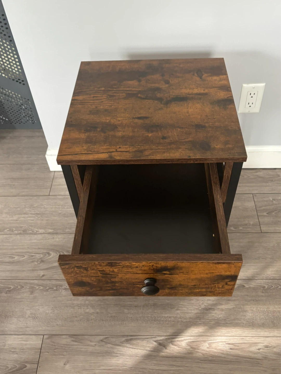 2-Tier Rustic Brown Nightstand with Drawer - photo 2