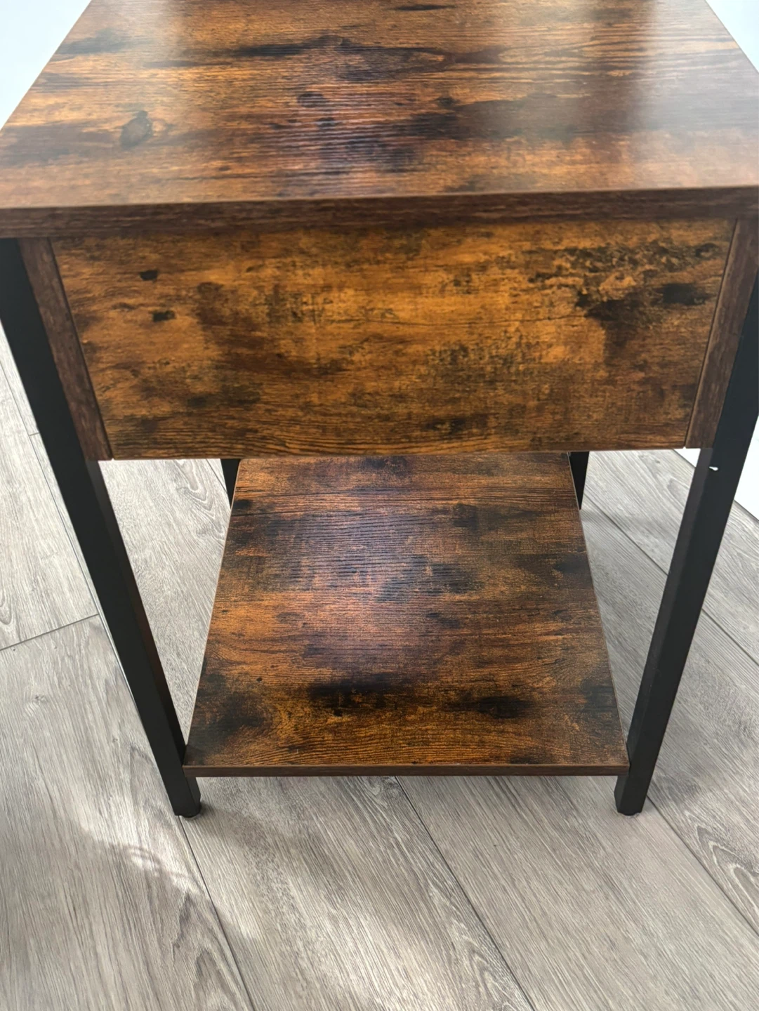 2-Tier Rustic Brown Nightstand with Drawer - photo 3