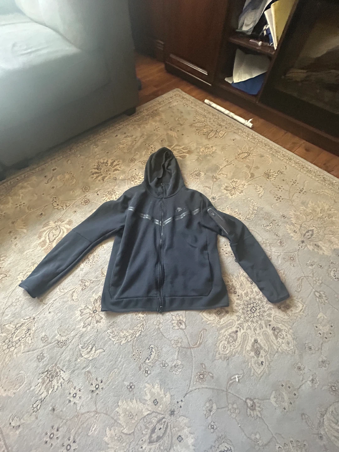 Nike Tech Fleece Full Zip Hoodie - Black, Size Large