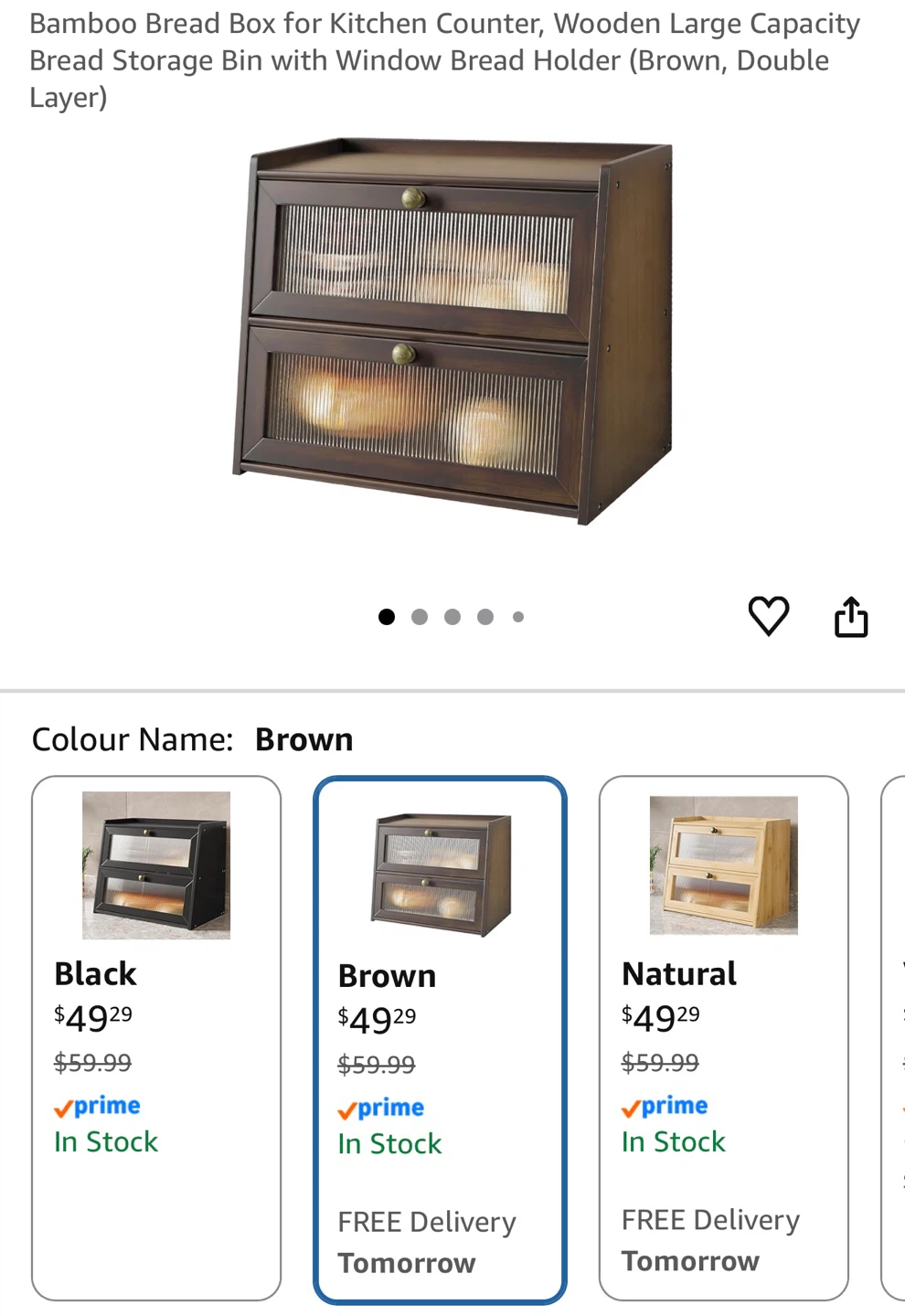 Bamboo Bread Box Kitchen Counter Storage Bin - Brown - photo 3