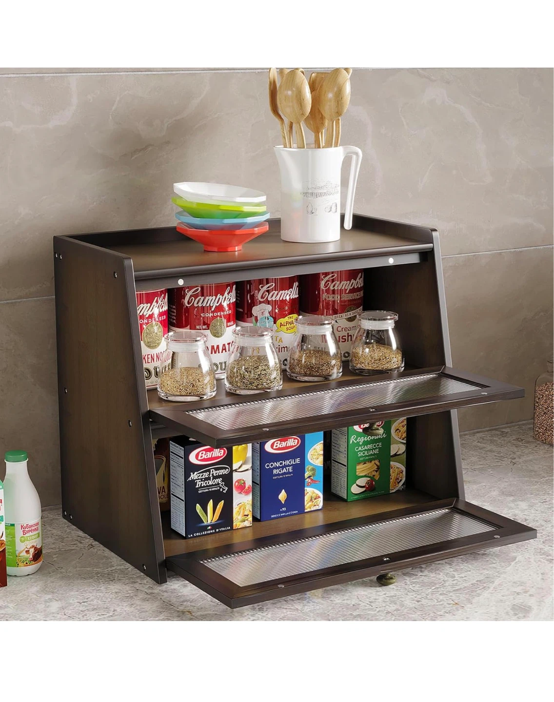Bamboo Bread Box Kitchen Counter Storage Bin - Brown