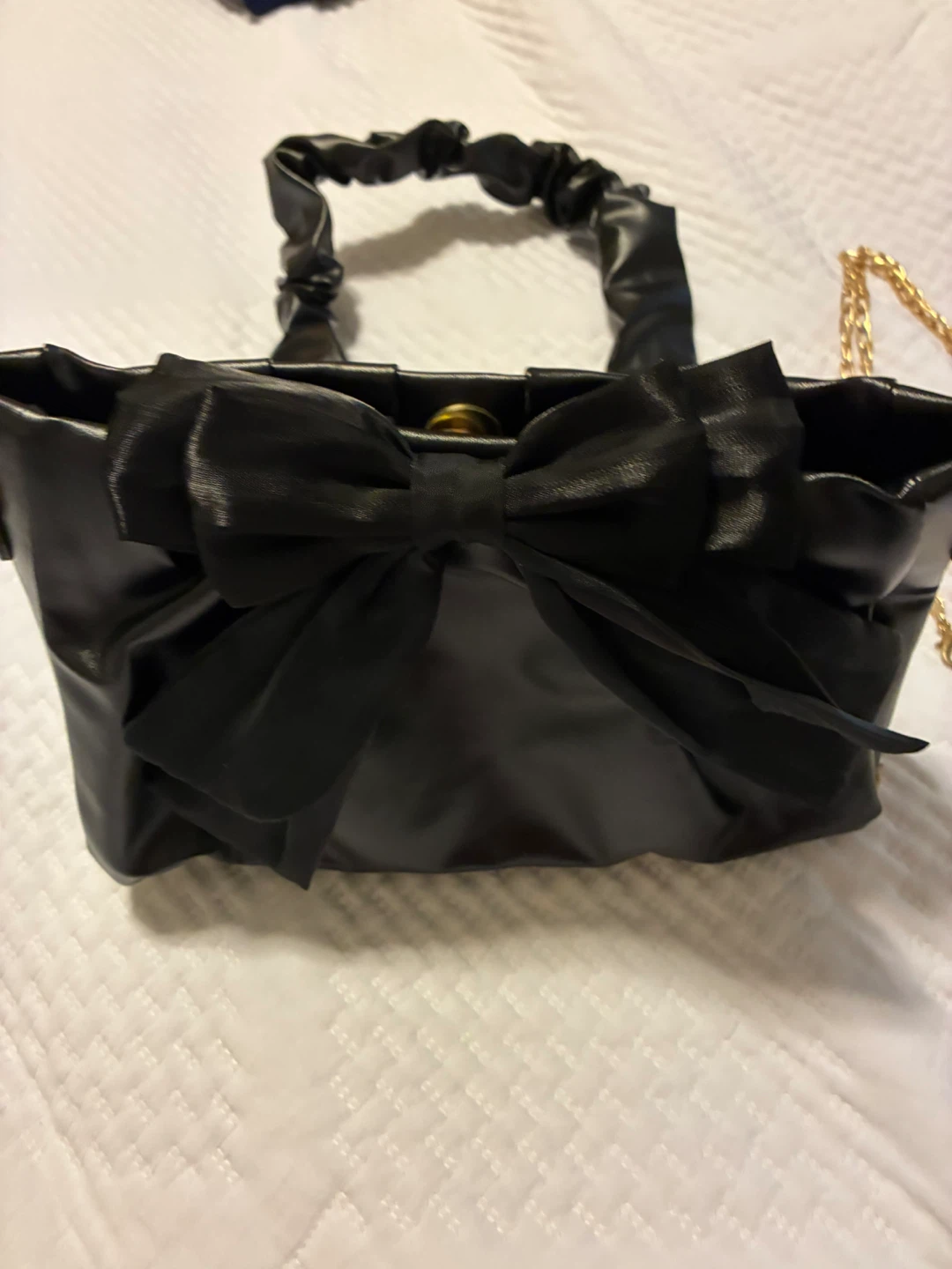 Black Ruched Handle Handbag with Bow - photo 4