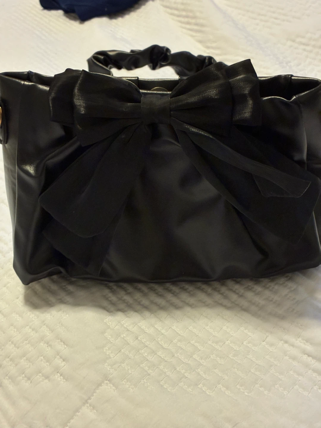 Black Ruched Handle Handbag with Bow - photo 5