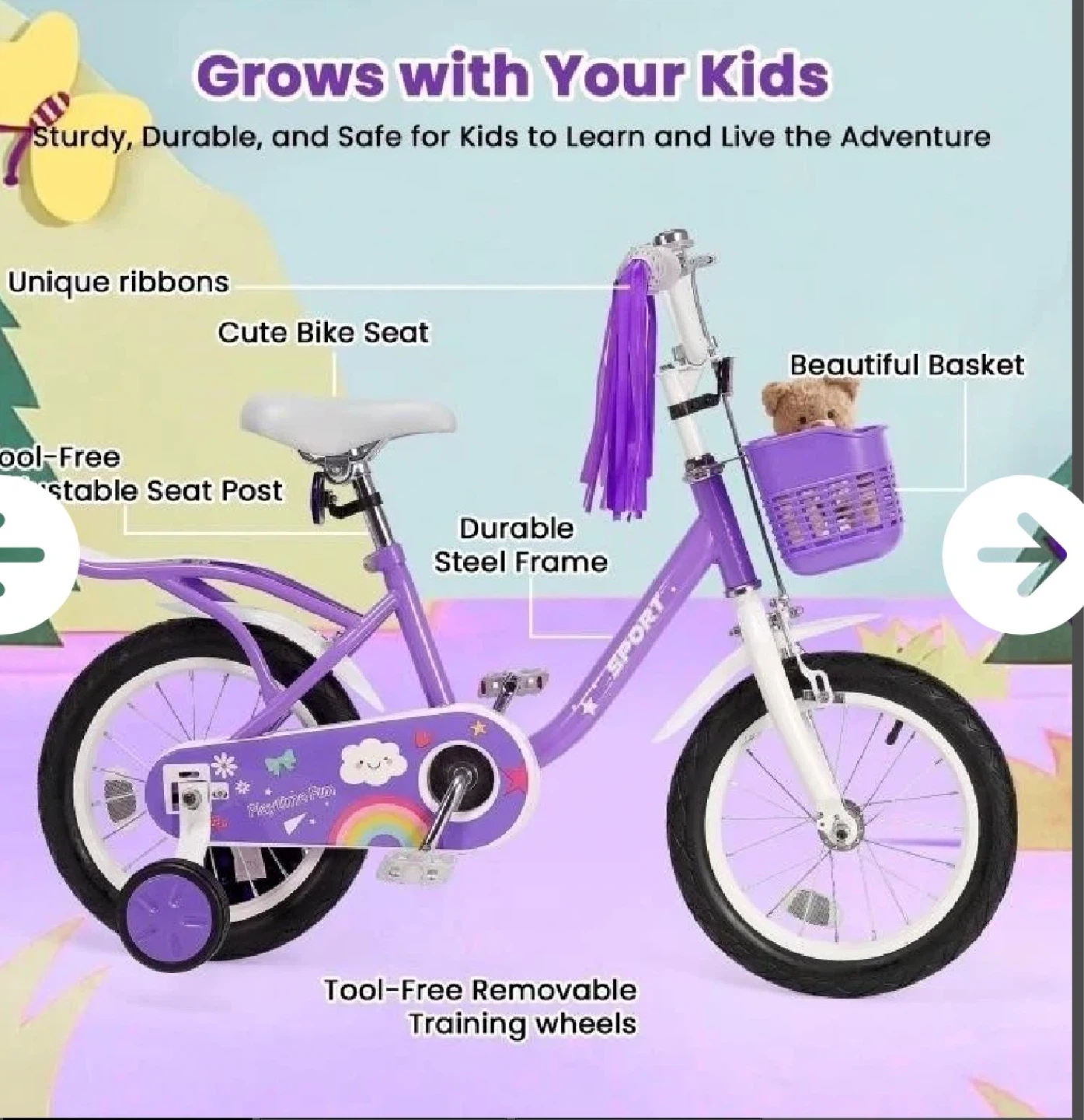 Naipo 14Inch Kids Bike for 3-8 Years Girls Boys wi - photo 2