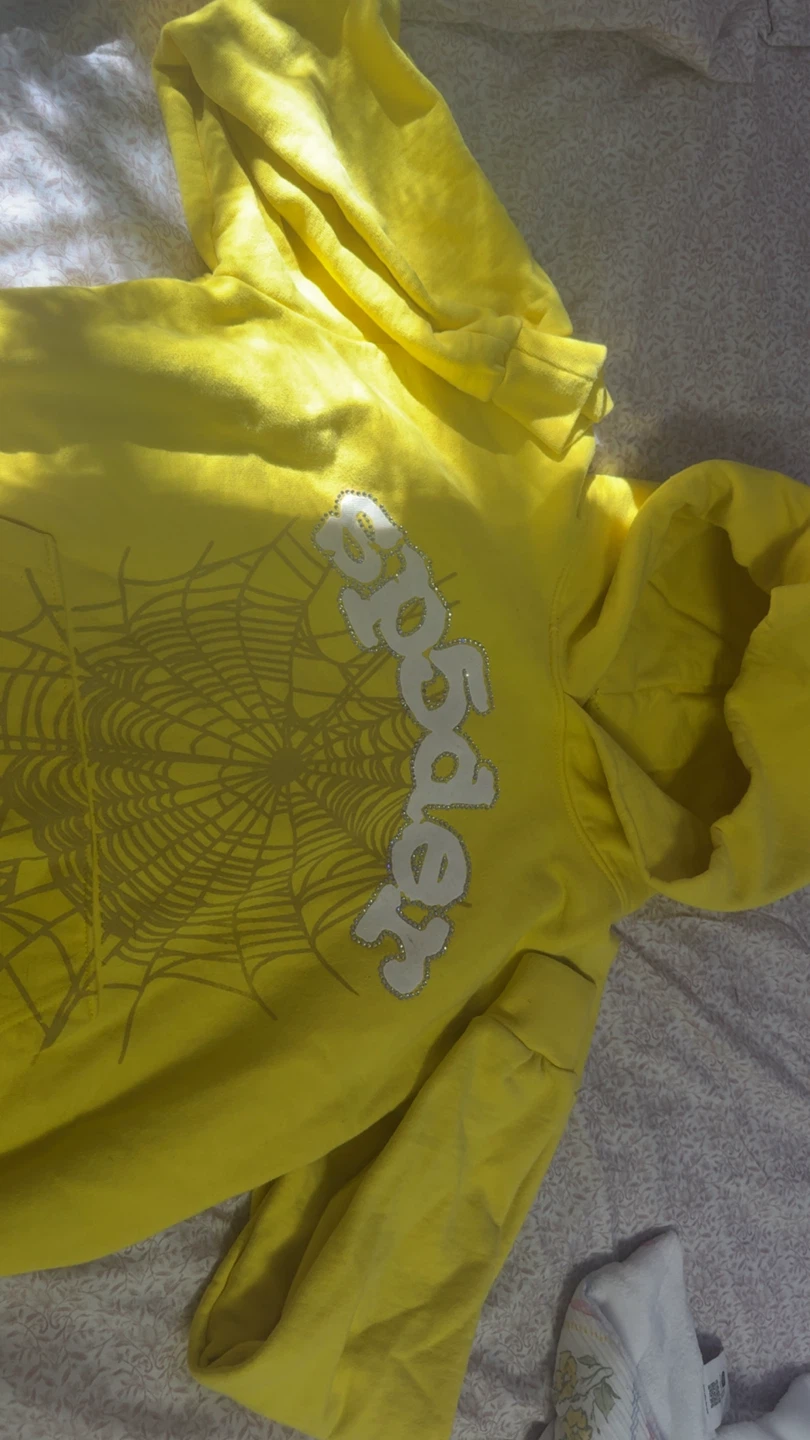 Sp5der Yellow Rhinestone Hoodie Size M/L