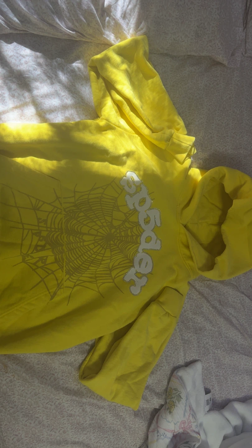 Sp5der Yellow Rhinestone Hoodie Size M/L - photo 3