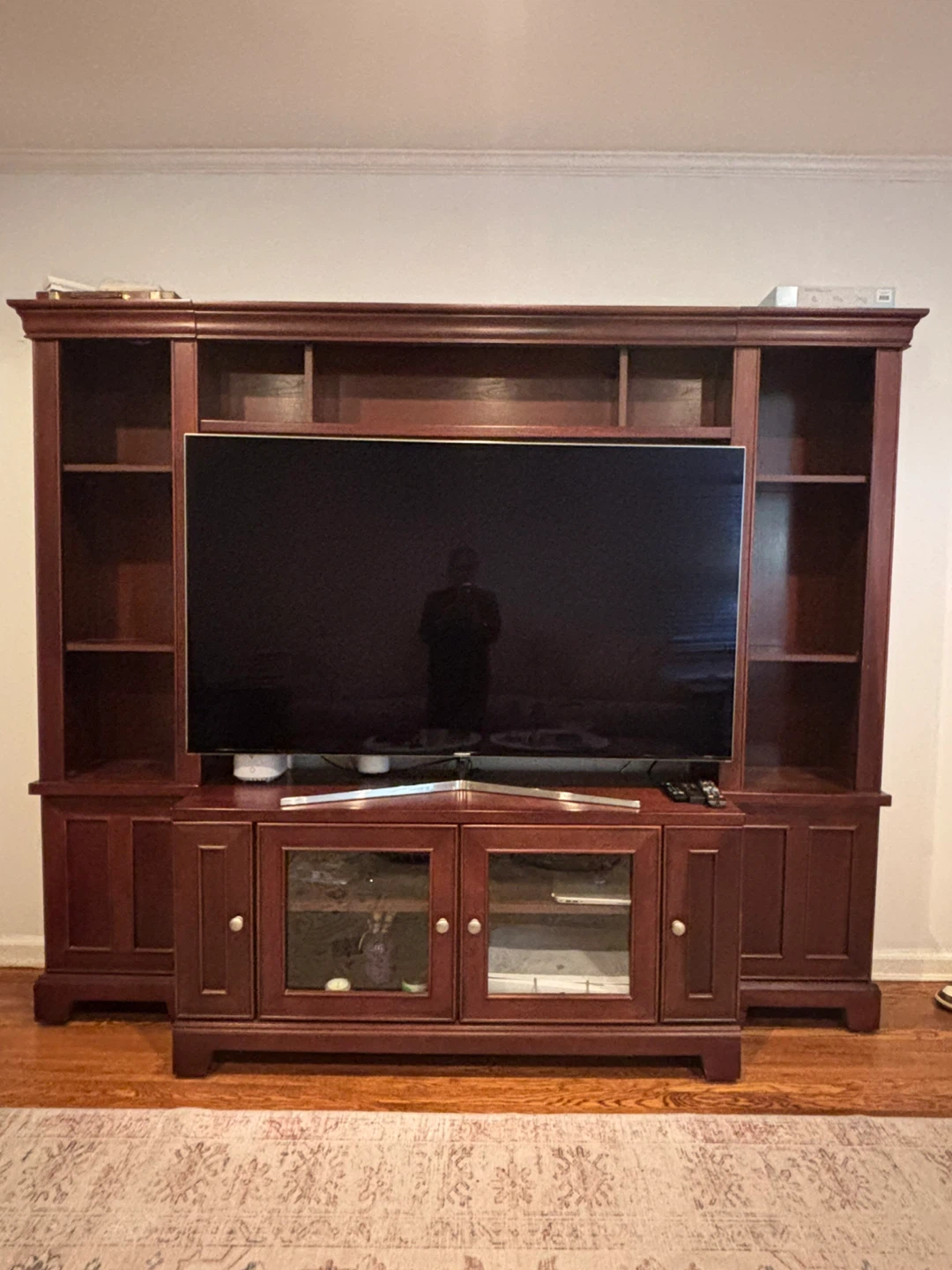 Dark Cherry Wood Entertainment Center with Shelving - photo 2