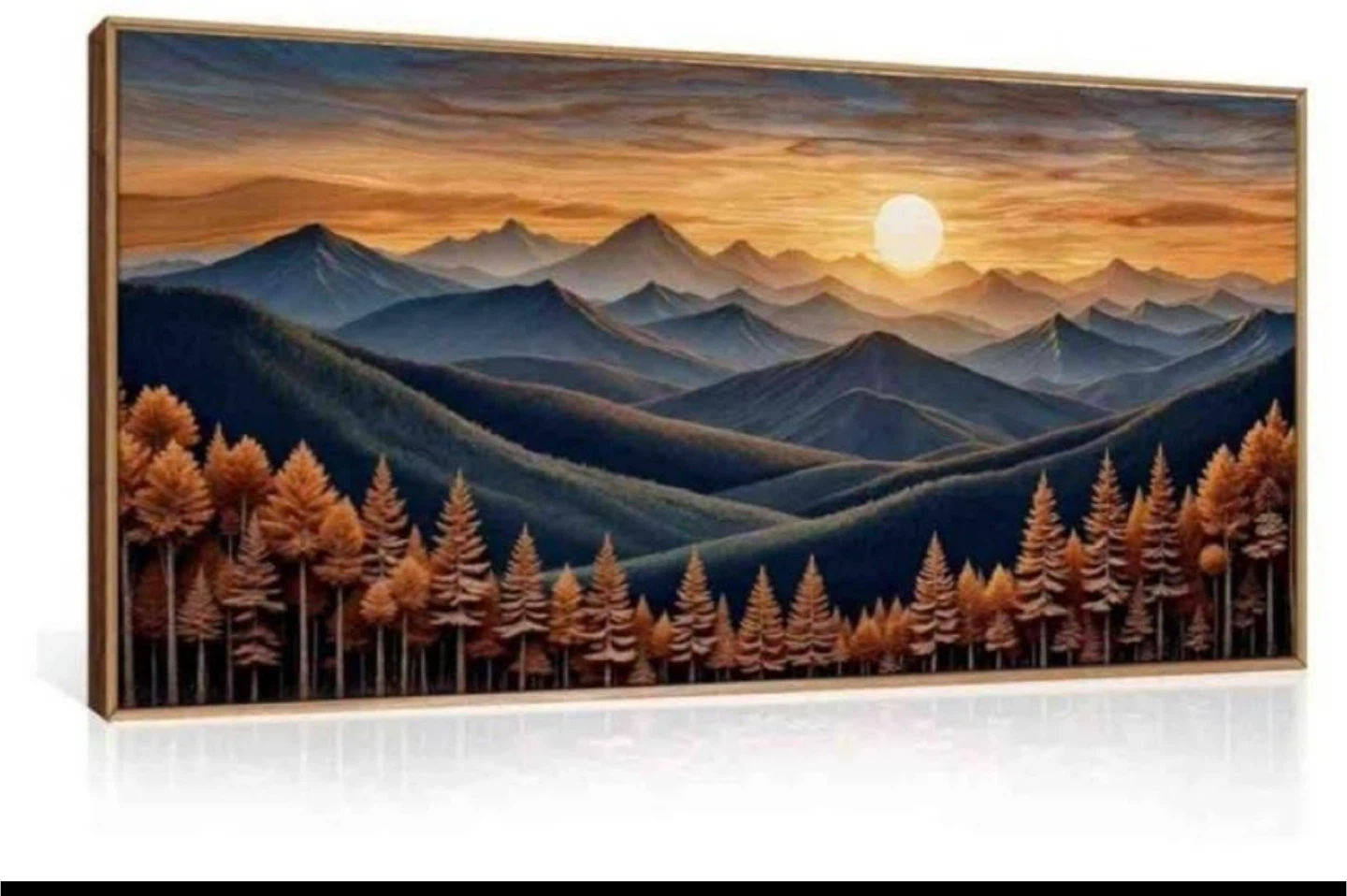 Framed Woodland Mountain Sunset Wall Art (20”H x 40”W)