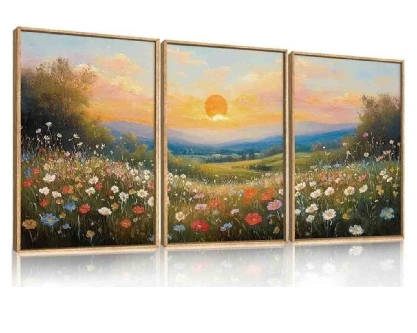 3 PC Framed Wildflower Meadow Wall Art (Total:  24”H x 48”W)