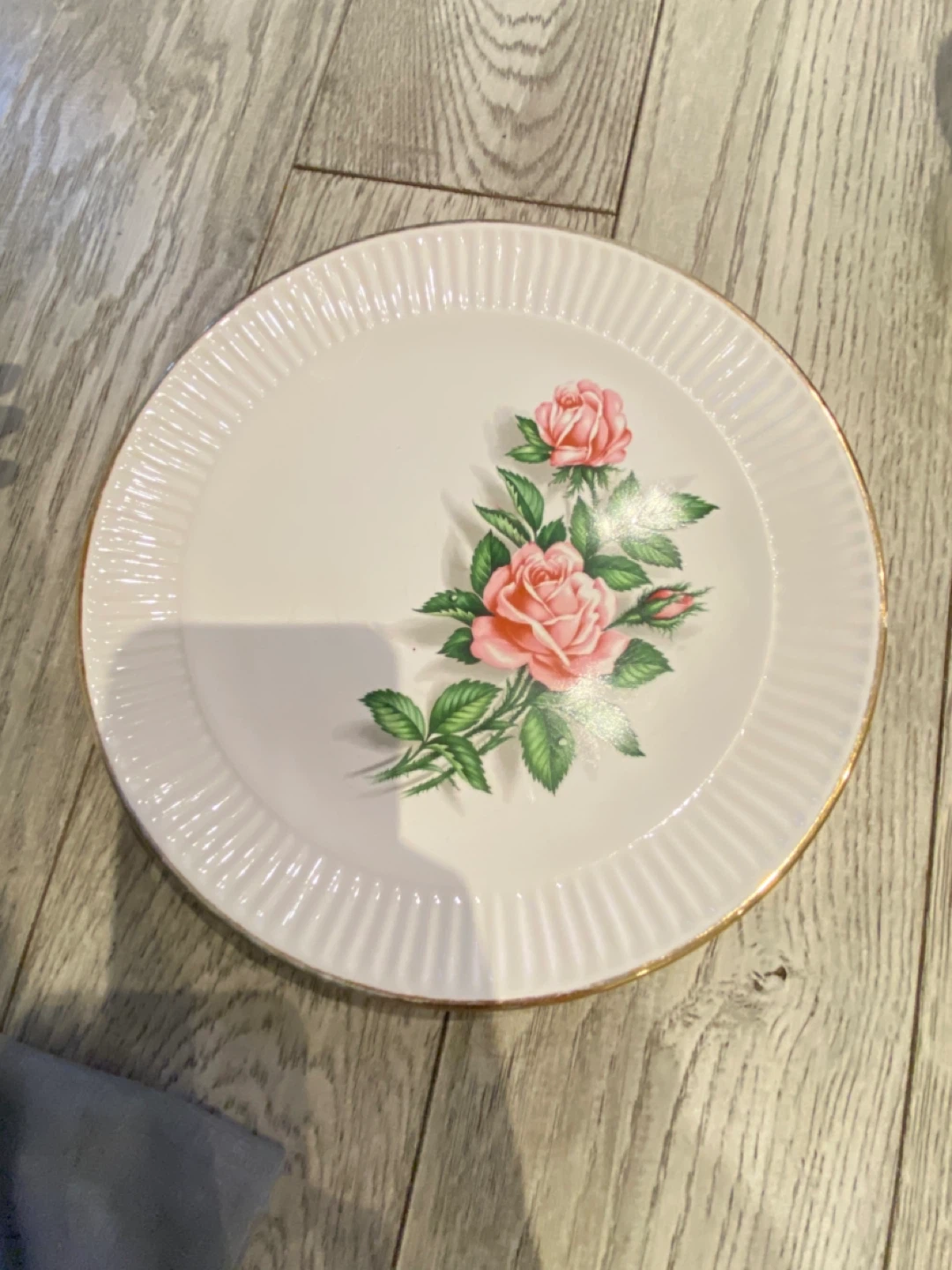 White Serving Platter with Pink Roses