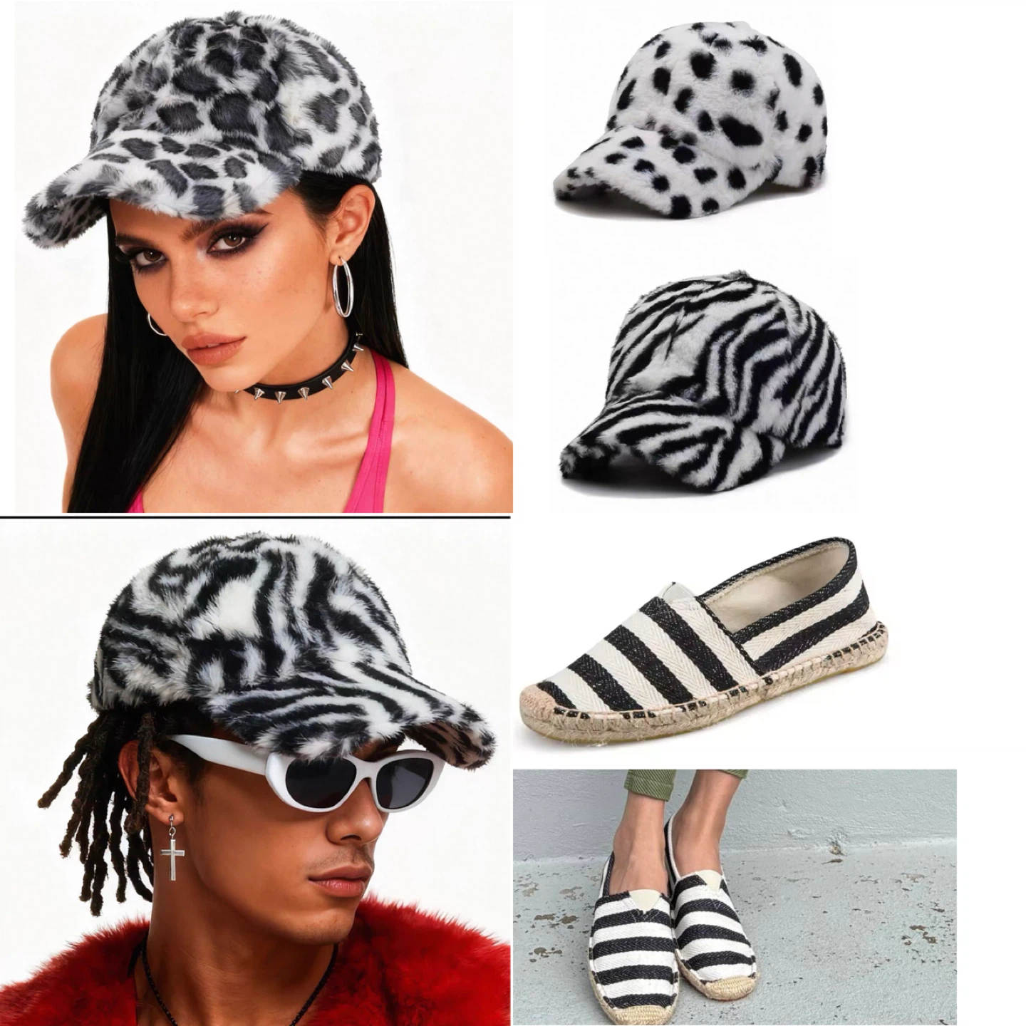 Faux Fur Baseball Cap - Leopard, Zebra, or Dalmatian Print