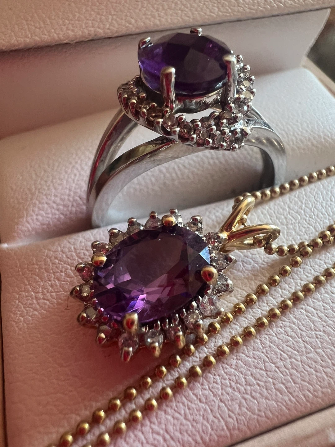 10 k Amethyst ring and 14 k amethyst necklace Set