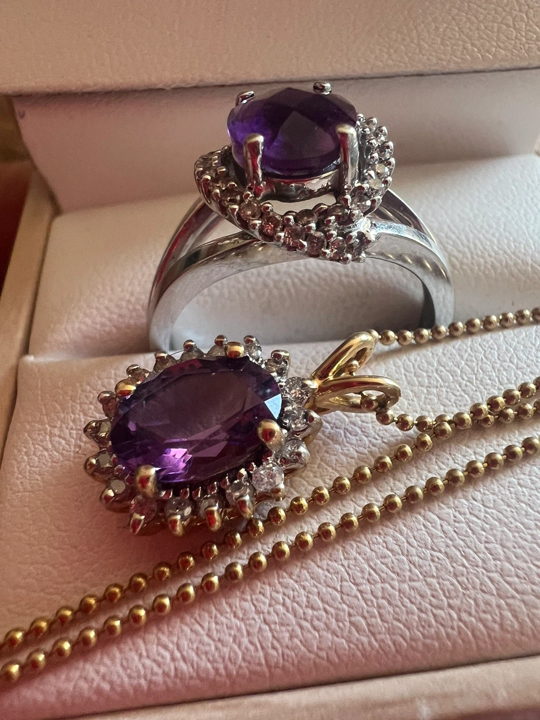 10 k Amethyst ring and 14 k amethyst necklace Set - photo 3